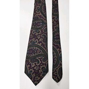 Robert Talbott Nordstrom Tie Silk Purple Green Paisley 57"‎ x 3 1/2" Italy USA